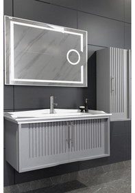 Resim Sagra 100 Cm Banyo Dolabi Mercekli Led Ayna - Gri (Boy Dolap Dahil) Çok Renkli 