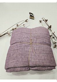 Resim Mor 7 Katlı Çift Taraflı Dolgulu Çift Kişilik Müslin Battaniye %100 Pamuk 230x240 Cm 