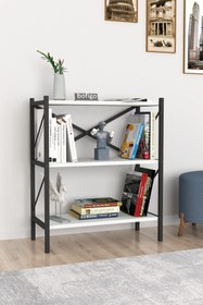 Resim Bofigo Dekoratif 3 Raflı Kitaplık Metal Kitaplık Beyaz 