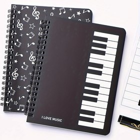 Resim Boş Beş Satırlı Müzik Notası, Piyano ve Müzik Notası Defteri, Piyano Aksesuarları Hediyesi, Öğretmenler, Öğrenciler, Müzisyenler ve Müzik Severler için Uygun 3 Farklı Müzik Temalı Defterler 