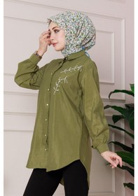 Resim Sevitli Önü İnci Taş İşlemeli Tunik-yeşil-4796 Yeşil 