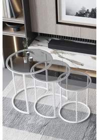 Resim Faymend C Zigon Sehpa Beyaz Metal - Şeffaf Füme Cam Beyaz 