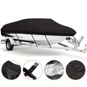 Resim Siyah 210T Yat Tekne Kılıfı Anti-UV Su Geçirmez Dış Mekan Koruma Ağır Hizmet Deniz Balıkçılığı Hız Teknesi 3.35-6.71 metre 