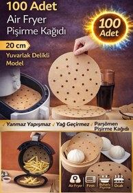 Resim Hane Dostu Air Fryer Pişirme Kağıdı 100 Adet 20 cm Yuvarlak Delikli Model Yağ Geçirmez Yapışmaz Parşömen Kağıt 