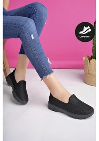 Resim Muggo Willa Garantili Kadın Ortopedik Bağcıksız Nefes Alabilen Hafif Yürüyüş Sneaker Spor Ayakkabı Siyah 