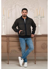 Resim Woolen World Polo Yaka Fermuar Kapamalı Klasik Kesim Astarlı Desenli Çelik Örgü Hırka Kahverengi 