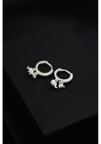 Resim 925 Ayar Gümüş Rodyum Kaplama Fil Figürlü Halka Kadın Küpe UVPS301140 