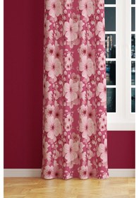 Resim Pembe Çiçek 2 Desenli Süet Oturma Odası Salon Fon Perde Baskılı Ekstrafor Büzgü Tek Kanat Prd-1041 Çok Renkli 