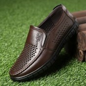 Resim Erkekler için Hakiki Deri Slip-On Loaferlar - Yumuşak Kauçuk Tabanlı, Yuvarlak Burun Tasarımlı Nefes Alabilir İş ve Günlük Ayakkabılar, Tüm Sezon İçin Dış Mekan & Resmi Giyim, Rahat Ayakkabılar, Dayanıklı Kaymaz Tabanlık 