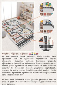 Resim West Home Oyun Halısı Makinede Yıkanabilir Kaymaz Taban Antibakteriyel Yol Desenli Çocuk Halısı 