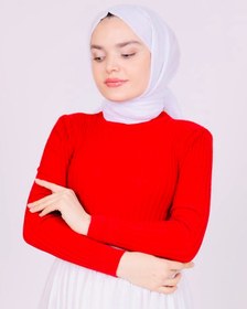 Resim Boğazlı Triko Badi Kırmızı - Standart 