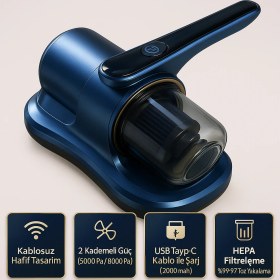 Resim Süpürge Kablosuz Yüksek Emiş Gücüyle Uv-C Sterilize Eden Akar ve Toz Temizleyici 