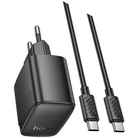 Resim Hoco. Cs61a Bright 30w 1 Adet Type-c Ve 1 Adet Usb 3.0 Qc Çıkışlı Ekstra Type-c To Type-c Kablolu Pd Hızlı Şarj Aleti - Siyah 