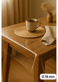 Resim Şeffaf , İnce , Pvc Kaymaz Taban 180 Micron 0,18 Mm Masa Örtüsü - 70 X 100 Hasır Hariçtir. Şeffaf 