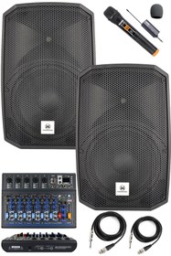 Resim Maxword Maxi-12a-mixer Set 2 Adet 12 Inç Aktif hoparlör mikser Ve mikrofon Ses Sistemi (1200w + 1200 