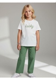 Resim Zekids Kız Çocuk Lucky Baskılı Pamuklu T-shirt-16886 Ekru 