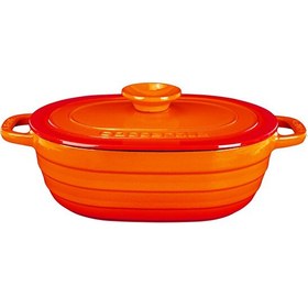 Resim Lava Döküm Oval Tencere Döküm Demir Kapak Experience Serisi Ölçü 24x33cm. Kırmızı Turuncu 
