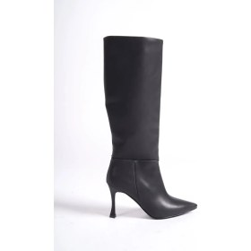 Resim Mubiano MBHRND1717-S Kadın Ince 9 cm Topuklu Sivri Burun Siyah Uzun Çizme 