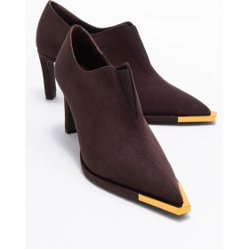 Resim Nıva Kahverengi Süet Altın Detaylı Lastikli Kadın Bilekte Topuklu Ayakkabı 