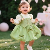 Resim Kızlar için Sonbahar ve Kış Faux İki Parça Çiçek Kurdele Uzun Kollu Prenses Elbise, Yeşil Sevimli Parlak Parti Elbisesi Küçük Kızlar için Doğum Günü, Dış Mekanlar, Partiler, Tatiller ve Özel Günler için Mükemmel 