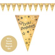 Resim İyiki Doğdun Altın Siyah Flama Bayrak Set Süs Tüm Yaşlar 