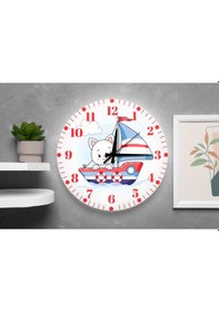 Resim Sevimli Kedi Ve Gemi Temalı Sessiz Mekanizma Duvar Saati Çocuk Odası Dekoratif Kırmızı 