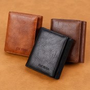 Resim Erkek Retro Tri-Katlı Cüzdan RFID Kalkanı, Çoklu Kart Yuvaları, Büyük Kapasiteli Banknot Tutucu - Dayanıklı Sentetik Suni Deri, Ona Mükemmel Hediye, Her Gün Cüzdan | Minimalist Cüzdan | Dayanıklı Cüzdan 