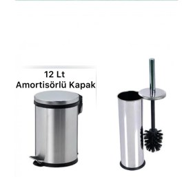 Resim 12 Litre Paslanma Krom 2'li Banyo Seti Pedallı Çöp Kovası Wc Klozet Tuvalet Fırça Seti Banyo 