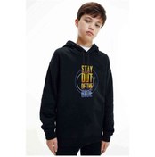 Resim Pubg Stay Ou Tbaskılı Unisex Çocuk Kapüşonlu Siyah Sweatshirt 