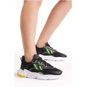 Resim Rahat Kalıp Yüksek Taban Şeritli Bağcıklı Unisex Siyah File Spor Ayakkabı Tb248-0 Siyah File 