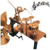 Resim Davulcu Yel Değirmeni Bahçe Dekorasyonu, El Yapımı Metal Davulcu Dekoru, Avlu İçin Kaya Sanat Rüzgar Değirmeni 