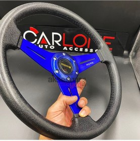 Resim Momo Spor Direksiyon 35cm Mavi Göbek Detaylı- Yarış Spor Direksiyonu 