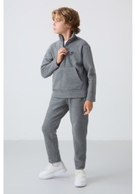 Resim Tommylife Tommy Life Gri Melanj Kalın Yumuşak Dokulu Standart Fit Nakışlı Polar Erkek Çocuk Eşofman Takım - 11218 Gri Melanj 