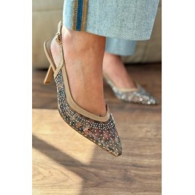 Resim Clarwon Tül Taş Detaylı Stiletto Bej 