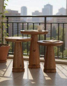 Resim ASELYA HOME Doğal Ahşap 3’lü Set Mantar Yan Sehpa Modern Fiskos Zigon Çiçeklik 