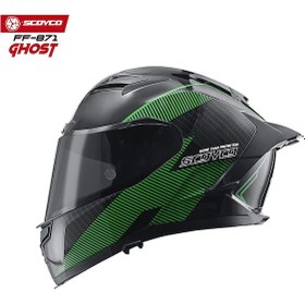 Resim Scoyco FF871 Ghost Güneş Vizörlü Kapalı Kask Parlak Siyah - Yeşil 