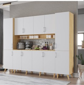 Resim Della Kahve Köşesi Çok Amaçlı Dolap Kiler Mutfak Dolabı Meşe Beyaz 240cm Meşe - Beyaz 