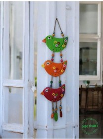 Resim 3'lü El Boyaması Dekoratif Kuş Duvar Ve Balkon Süs Boncuk Kırmızı 