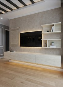 Resim Resital Ledli Duvara Monte Tv Sehpası - Traverten - W6012-8 Traverten 