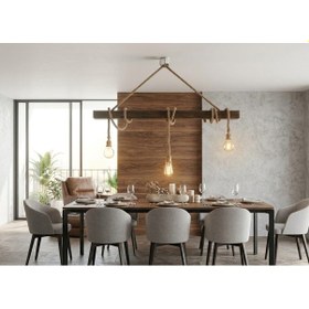 Resim Rustik Halatlı Ahşap Kütük Avize - 3 Kollu Doğal Tasarım Koyu Kahverengi 