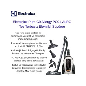 Resim Electrolux Pure C9 Allergy 7 Kademeli Filtrasyon, Ömür Boyu Kullanımlı Filtre PC91-ALRG Toz Torbasız Elektrikli Süpürge 