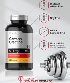 Resim Horbaach German Creatine Monohydrate 5000mg per serving 250 Caps - 50 Servis 