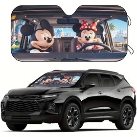 Resim 1 adet Mickey ve Minnie Katlanabilir Araba Güneşlik - Dayanıklı Polyester, Taşınması Kolay, Yaz Seyahatleri için Mükemmel, Ön Cam Tasarımı, Toka Kapatma, Seyahat Güneşlik|Karakter Araba Aksesuarı|Dekoratif Güneşlik, Araba Aksesuarları 