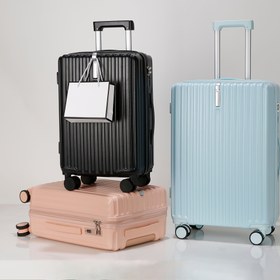 Resim 20 inç ve daha küçük makaron renkli valiz, bardak tutuculu, yüksek kaliteli fermuarlı, hafif biniş çantası, sessiz tekerlekler, kilitli kombinasyonlu çanta 