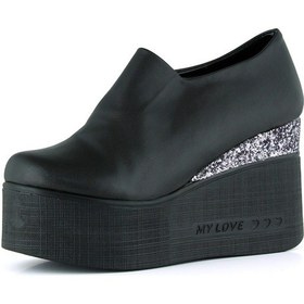 Resim Erkan Saçmacı Lumi Siyah Vegan Yuvarlak Burun Taşlı Gizli Dolgu Topuklu Günlük Ayakkabı Siyah 