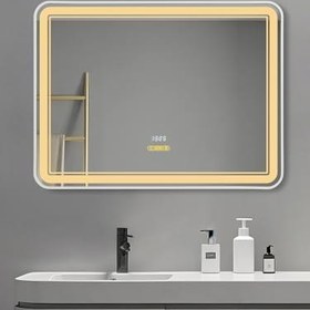 Resim Akıllı Ayna Buhar Tutmayan Hareket Sensörlü 3 Renk Ledli Beyaz Çerçeveli Banyo Lavabo Aynası 75 Cm 