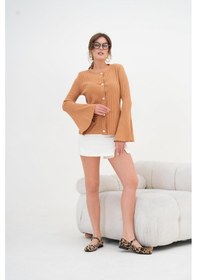 Resim Ftz Women Kadın Volan Kol Detaylı Hırka Camel 20898 Camel 