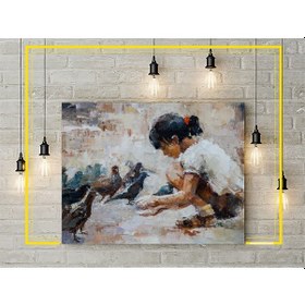 Resim Kanvas Tablo - Kuş Besleyen Kız 