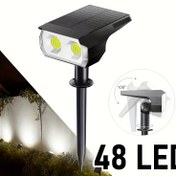 Resim 1 adet/2 adet 48LED Güneş Bahçe Spotlights, Dış Mekan Çim Spotlights, Soğuk Beyaz Aydınlatma, 3 Parlaklık Modu, Sıfır Elektrik Faturası Ücretsiz Bağlantı, 1500mAh Pil Kapasitesi, Düğme Kontrolü, Yürüyüş Yolu Bahçe Arka Bahçe Çim Peyzaj Aydınlatma Dekoratif 