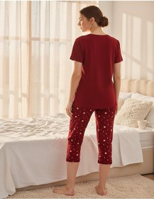 Resim Mihra Kadın %100 Pamuk Bisiklet Yaka Kısa Kol Kapri Pijama Takımı 90787kk - 1 Adet Kırmızı 